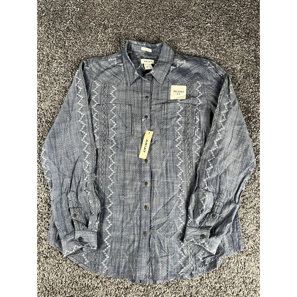 Ariat Billie Jean Aztec Western Long Sleeve Button Up Women's L Blue NWT